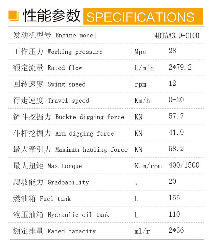 狗子28DLS100-9A 9.7吨轮式液压挖掘机性能参数